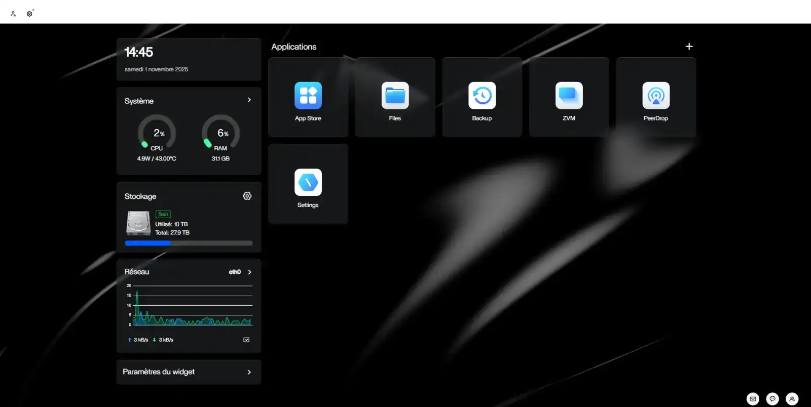 ZimaOS-Linterface-intuitive Tableau de bord