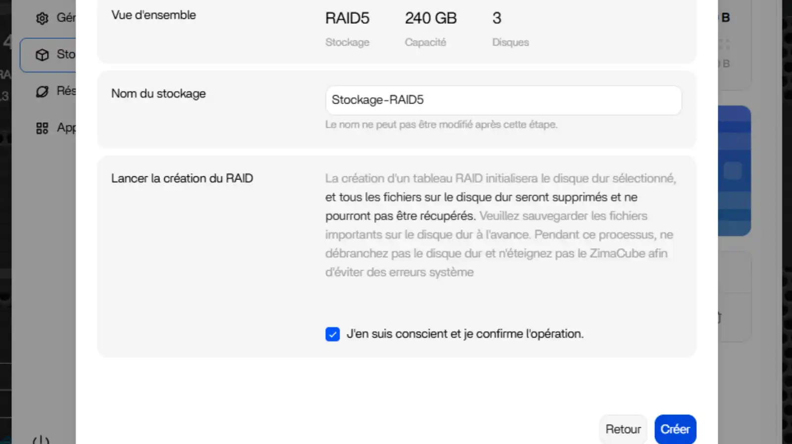 creer-un-stockage - créer le raid