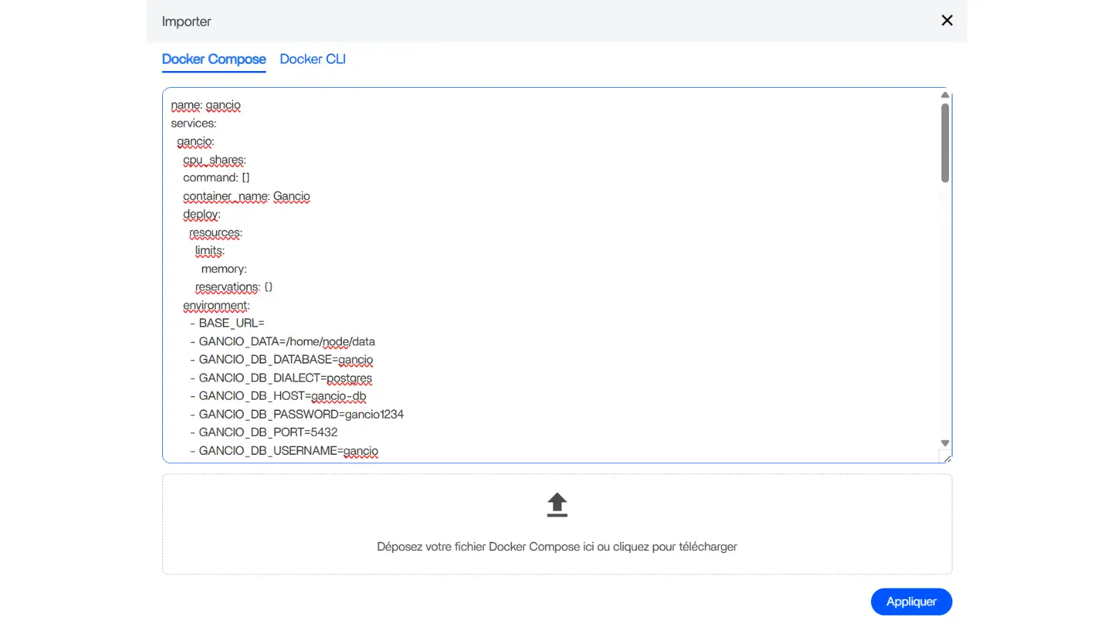 Copier-coller dans la fenêtre le script de configuration