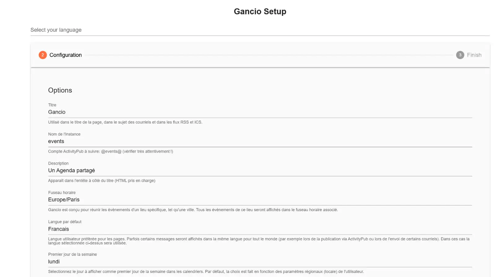 Première configuration