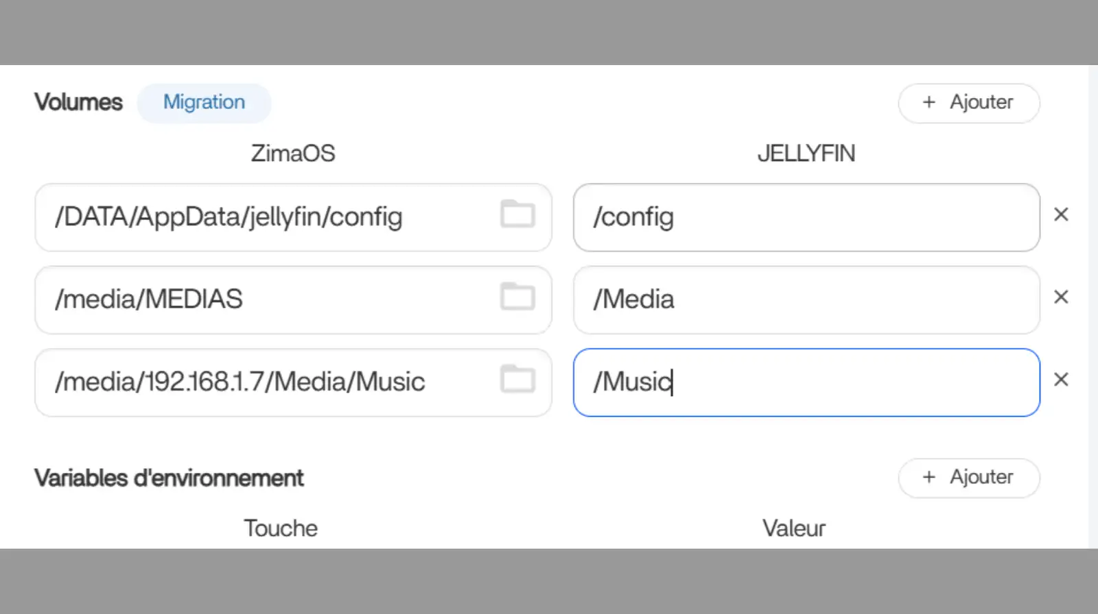 Et indiquer sur la colonne de droite le raccouci qui sera reconnu dans Jellyfin