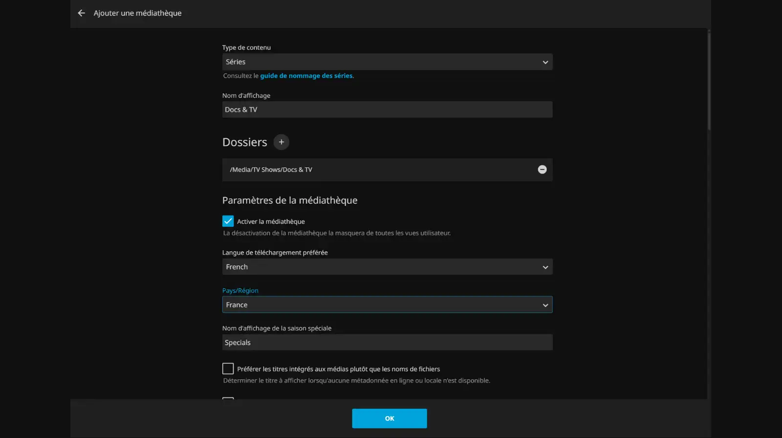 Indiquez la Langue et le Pays pour le scan des infos