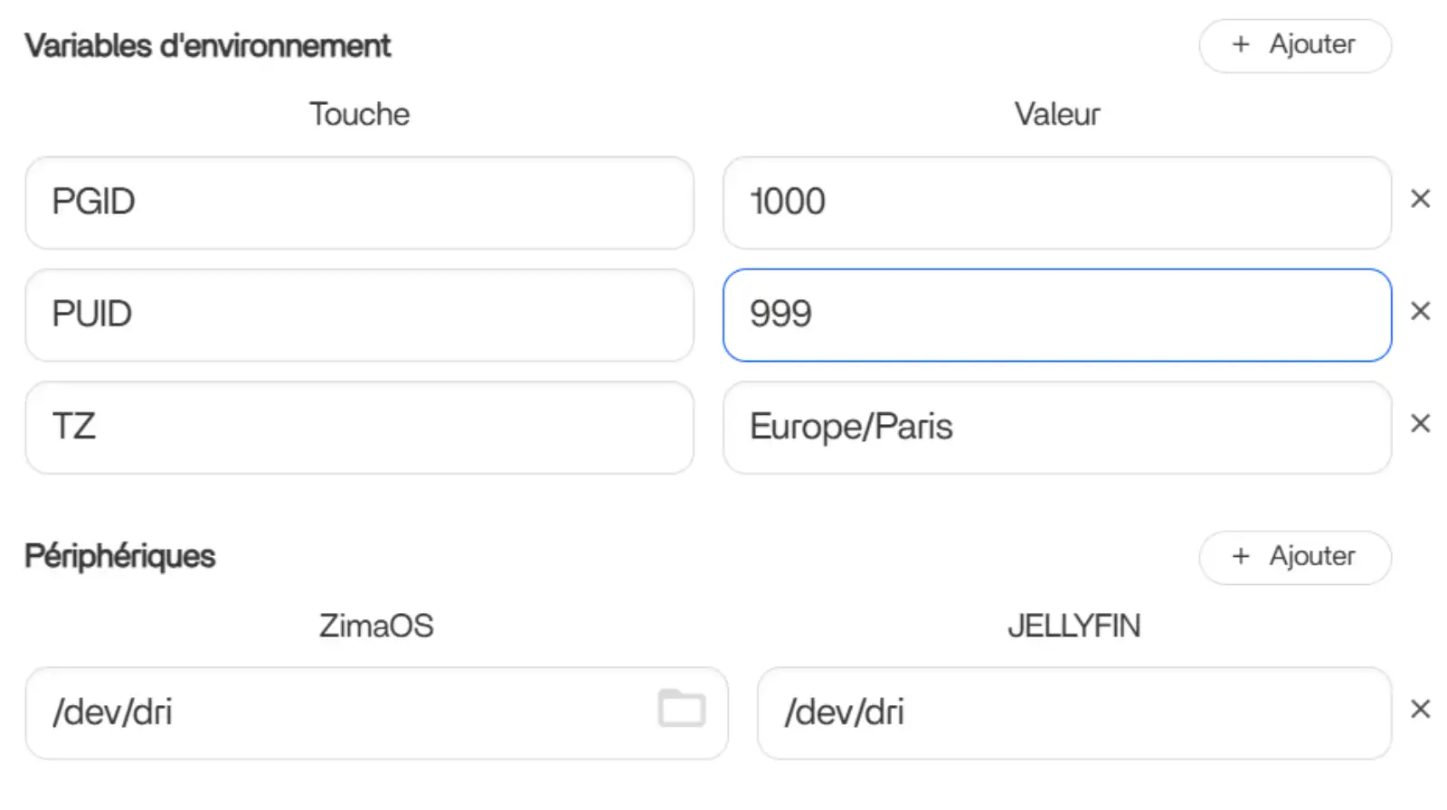 Indiquez votre PUID et PGID.