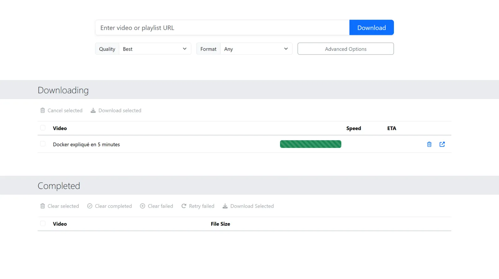 L'application procède au téléchargement de la vidéo choisie