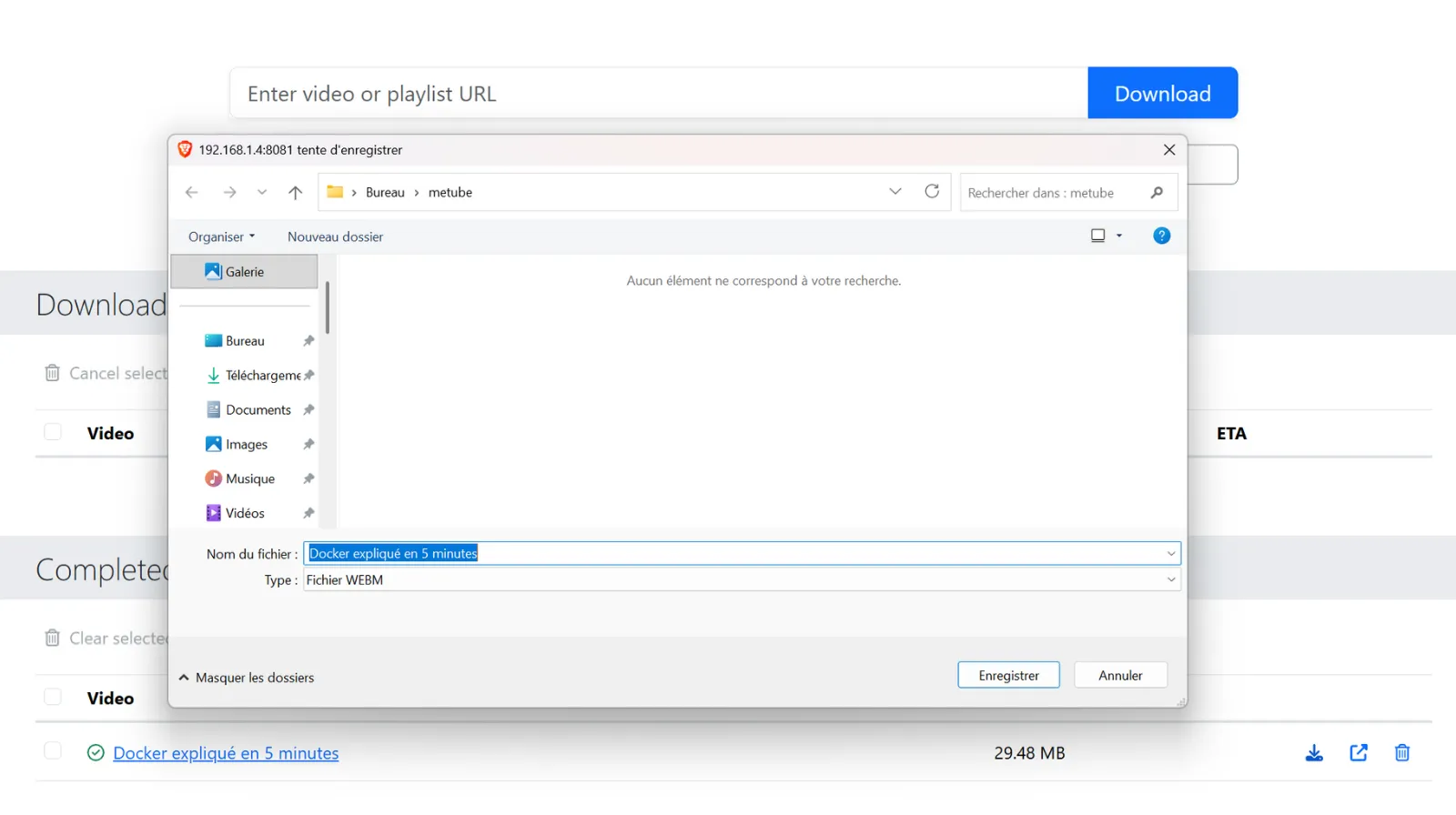 télécharger via l'interface sur votre appareil client