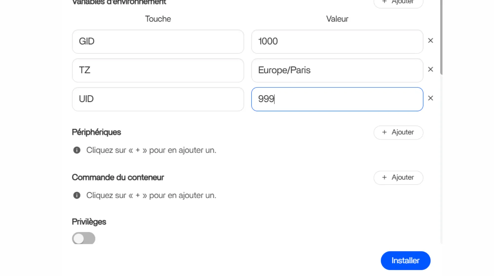 Renseignez votre UID et GID