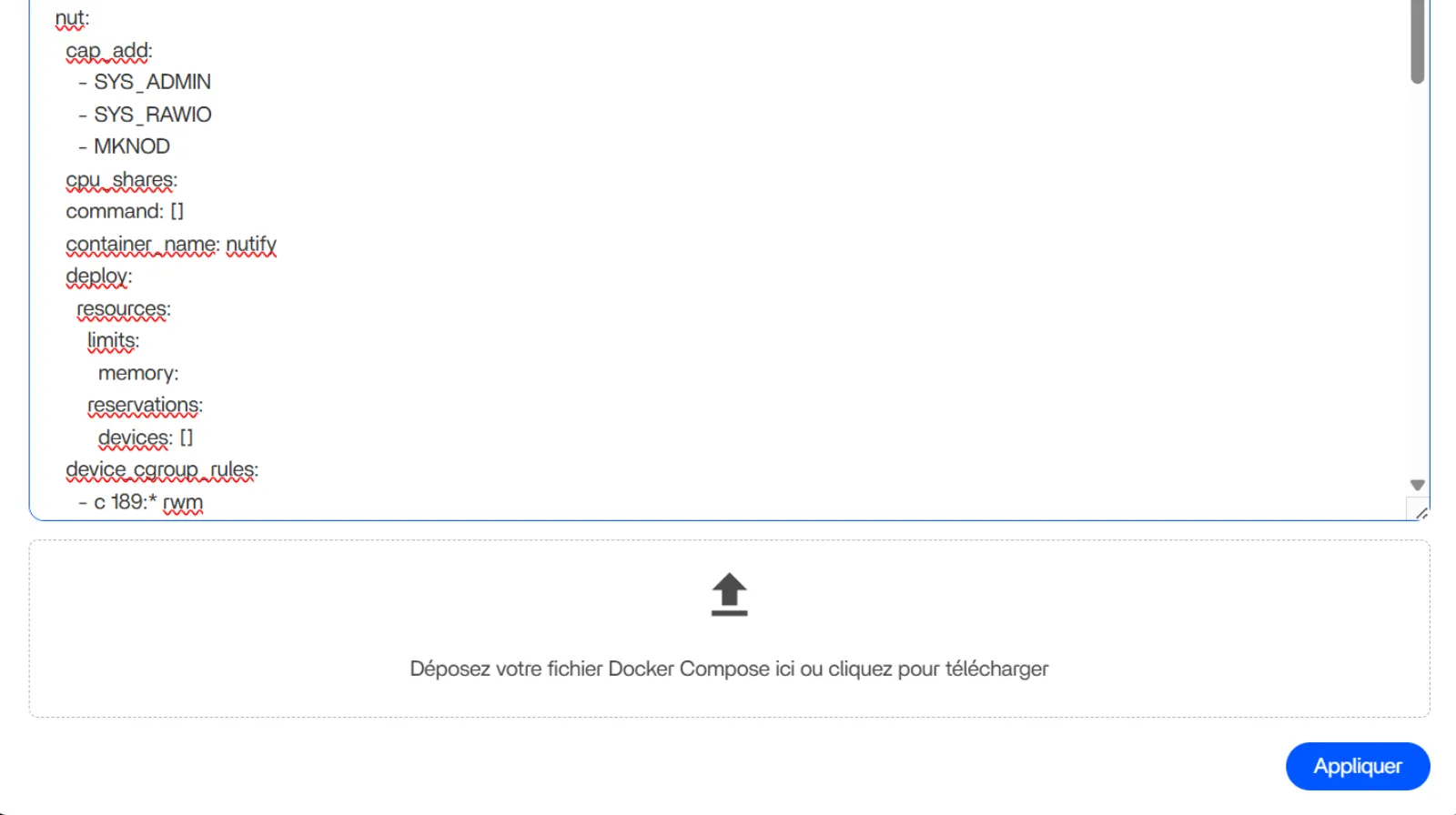 Copier-coller dans la fenêtre le code de configuration