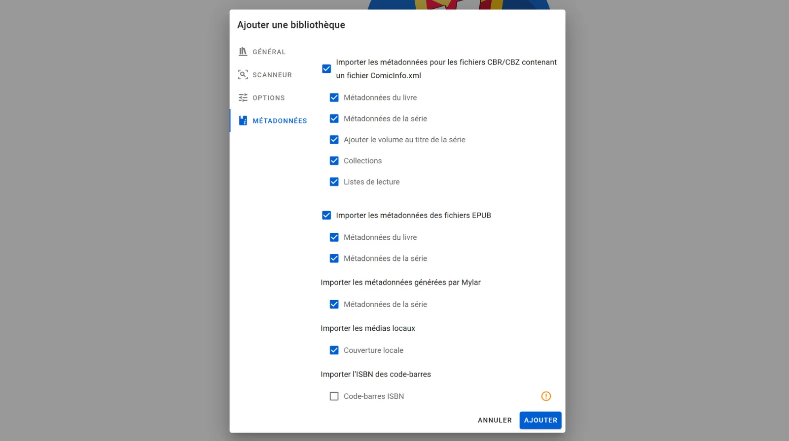 configurer les différentes sections proposées