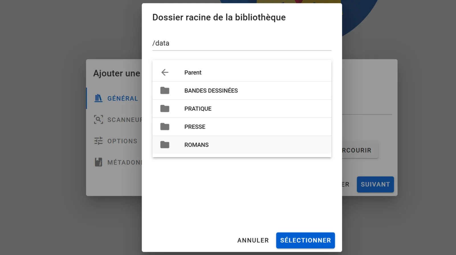 Sélectionnez à présent l'un de vos sous dossiers thématiques correspondant à l'intitulé de la nouvelle étagère.