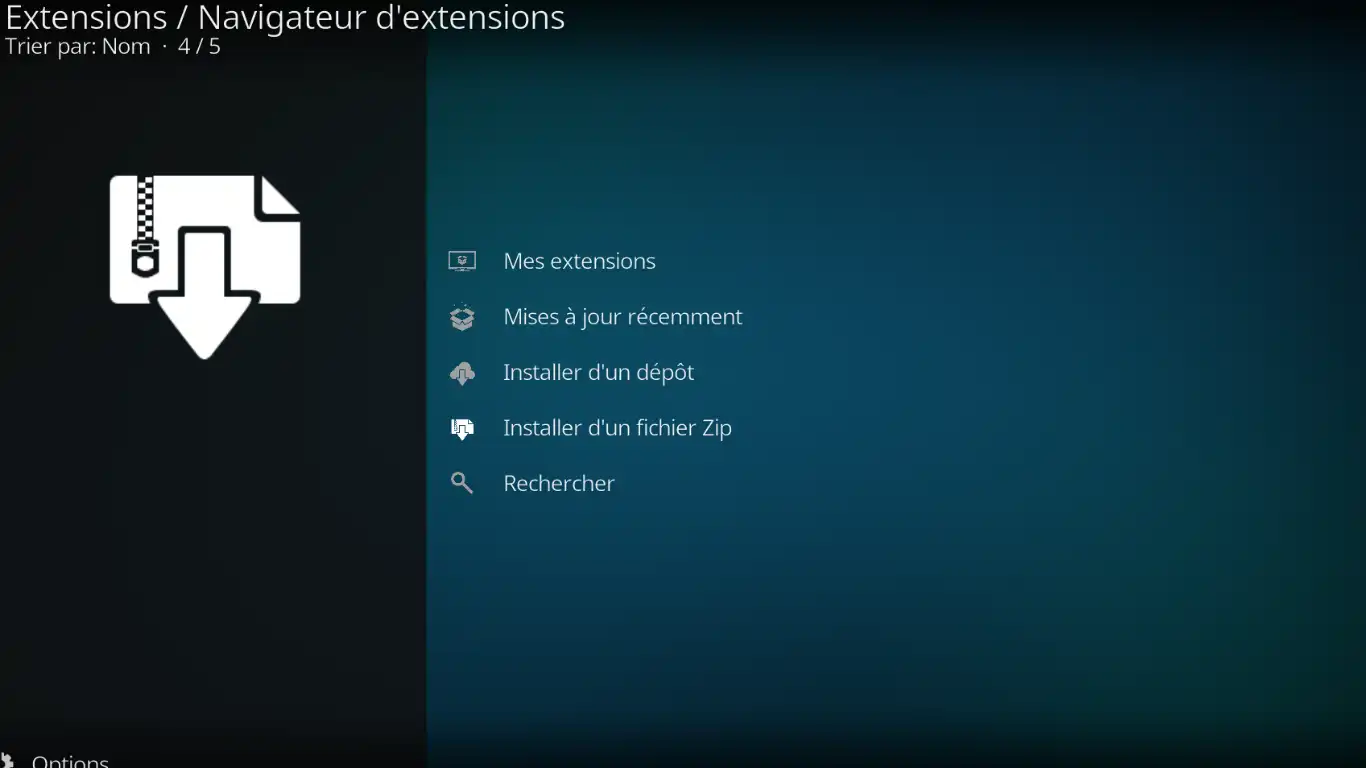 Kodi comme client Plex - Installer d'un fichier zip
