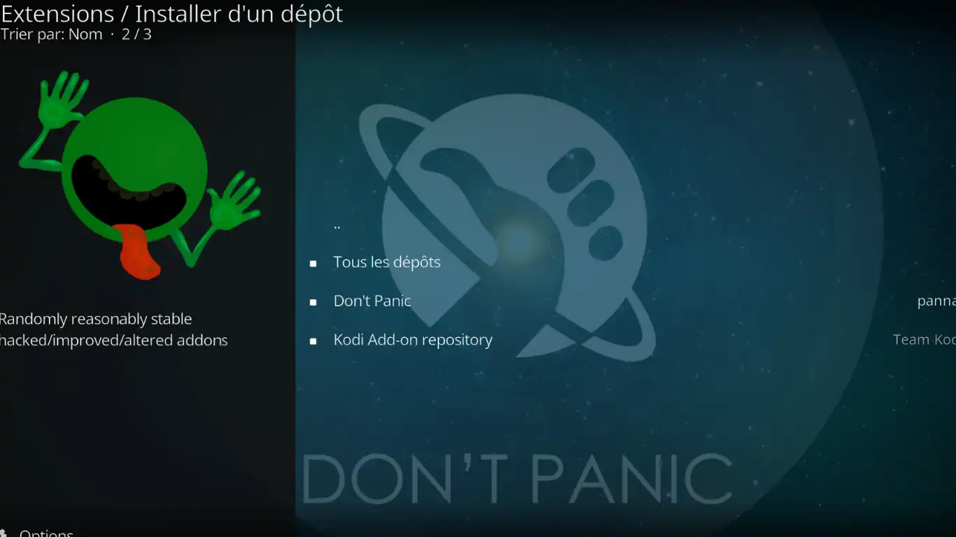 Kodi comme client Plex - Sélect Don't Panic
