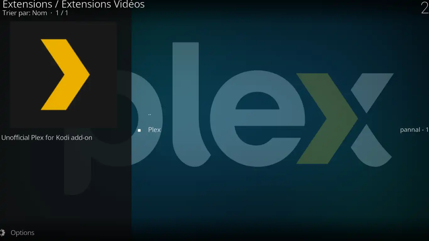 Kodi comme client Plex - Sélect l'extension Plex