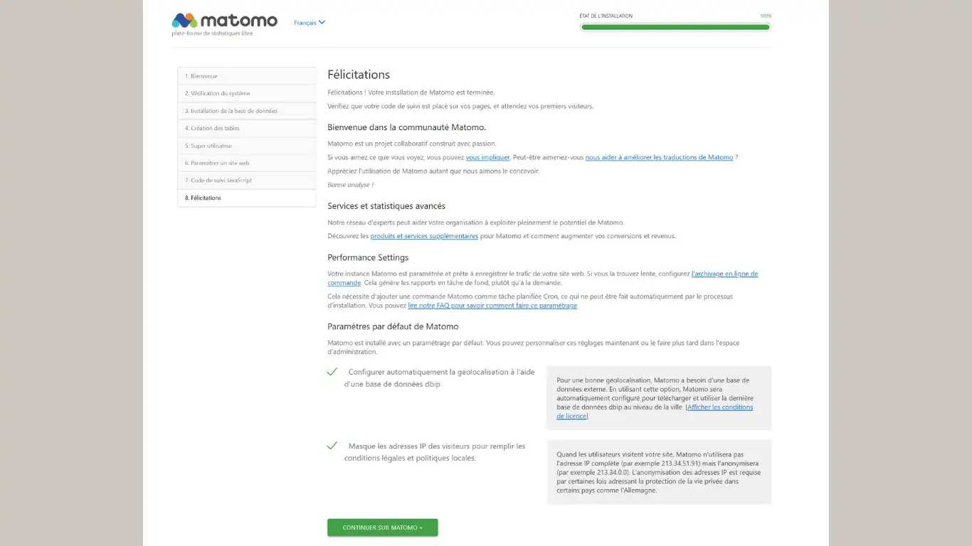 installer matomo fin de l'installation installer matomo fin de l'installation