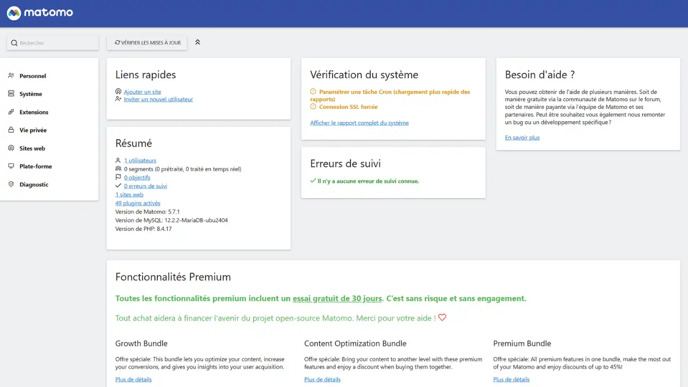 installer matomo vérification système installer matomo vérification système