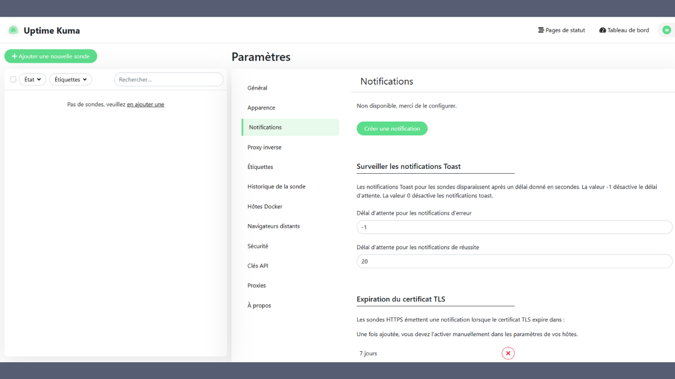 installer uptime kuma liste des paramètres installer uptime kuma liste des paramètres