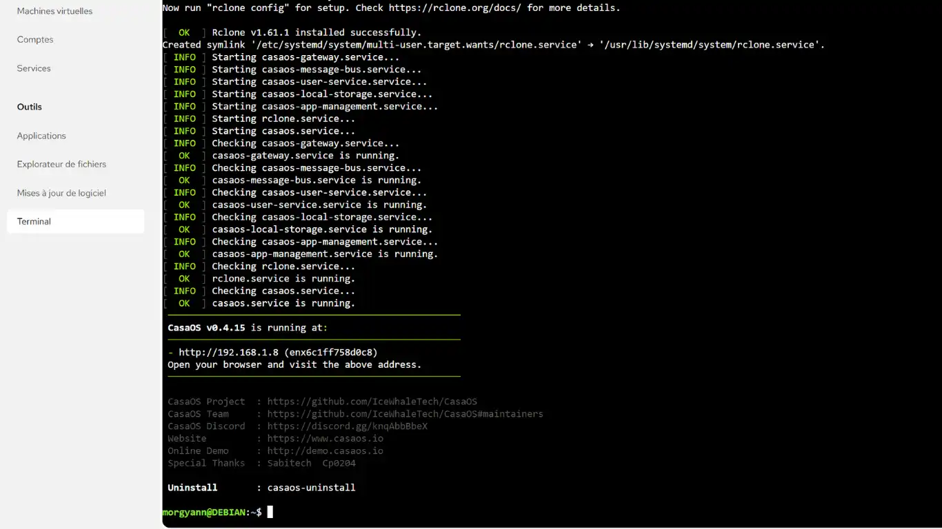 Casaos + Cockpit sur Debian - Fin de l'install - IP de connexion