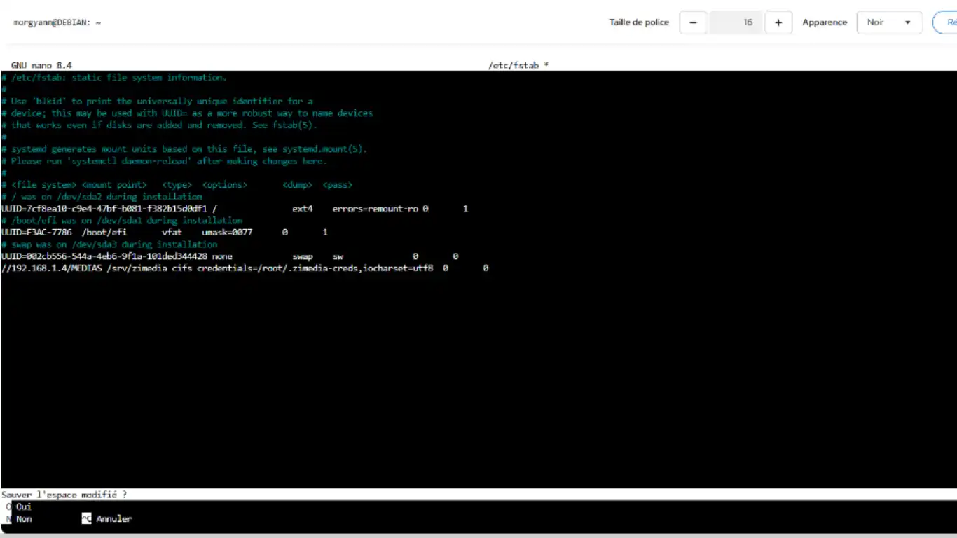 Monter un partage SMB - ligne du montage