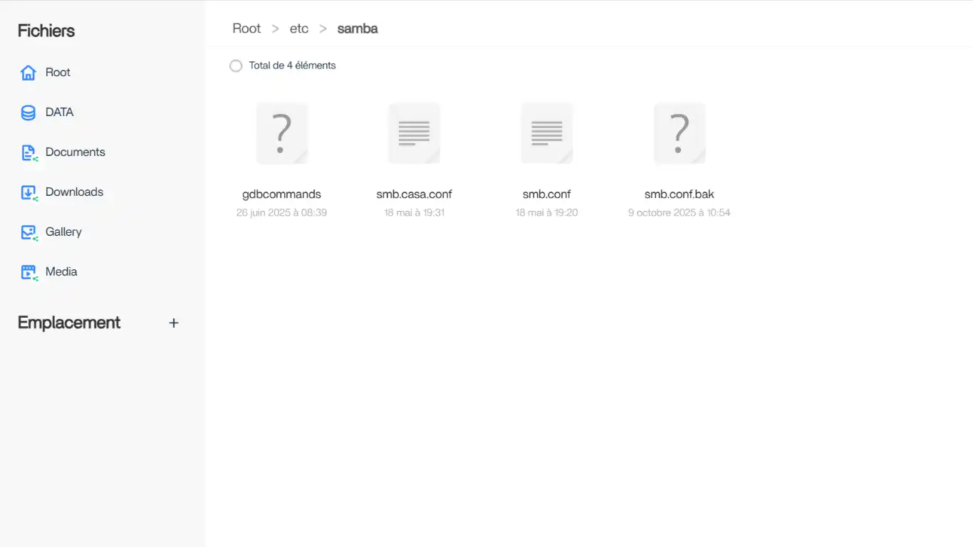 SMB sur CasaOS - vue des fichiers créés