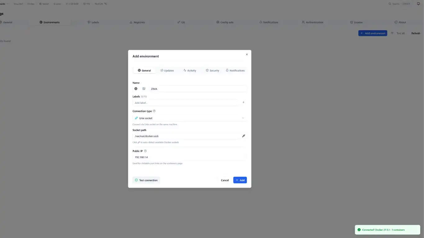 Dockhand - Installation - Add environment