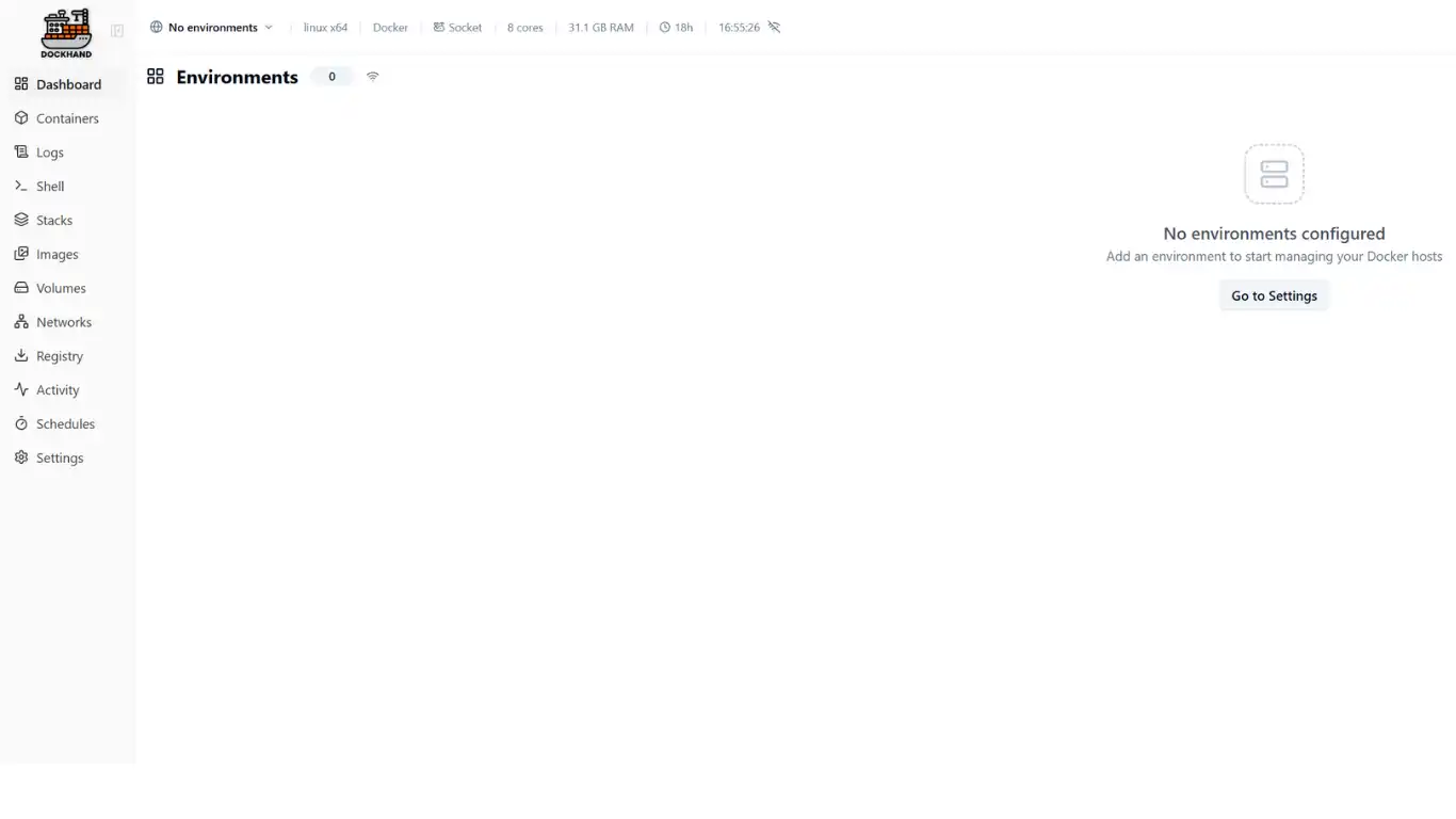 Dockhand - Installation - Go to Settings