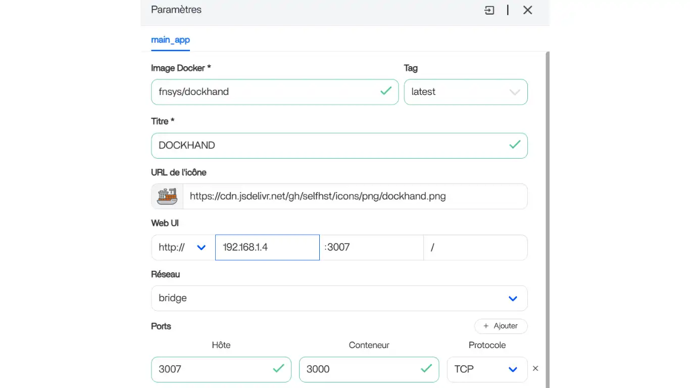 Dockhand - Installation - Indiquer l'IP locale
