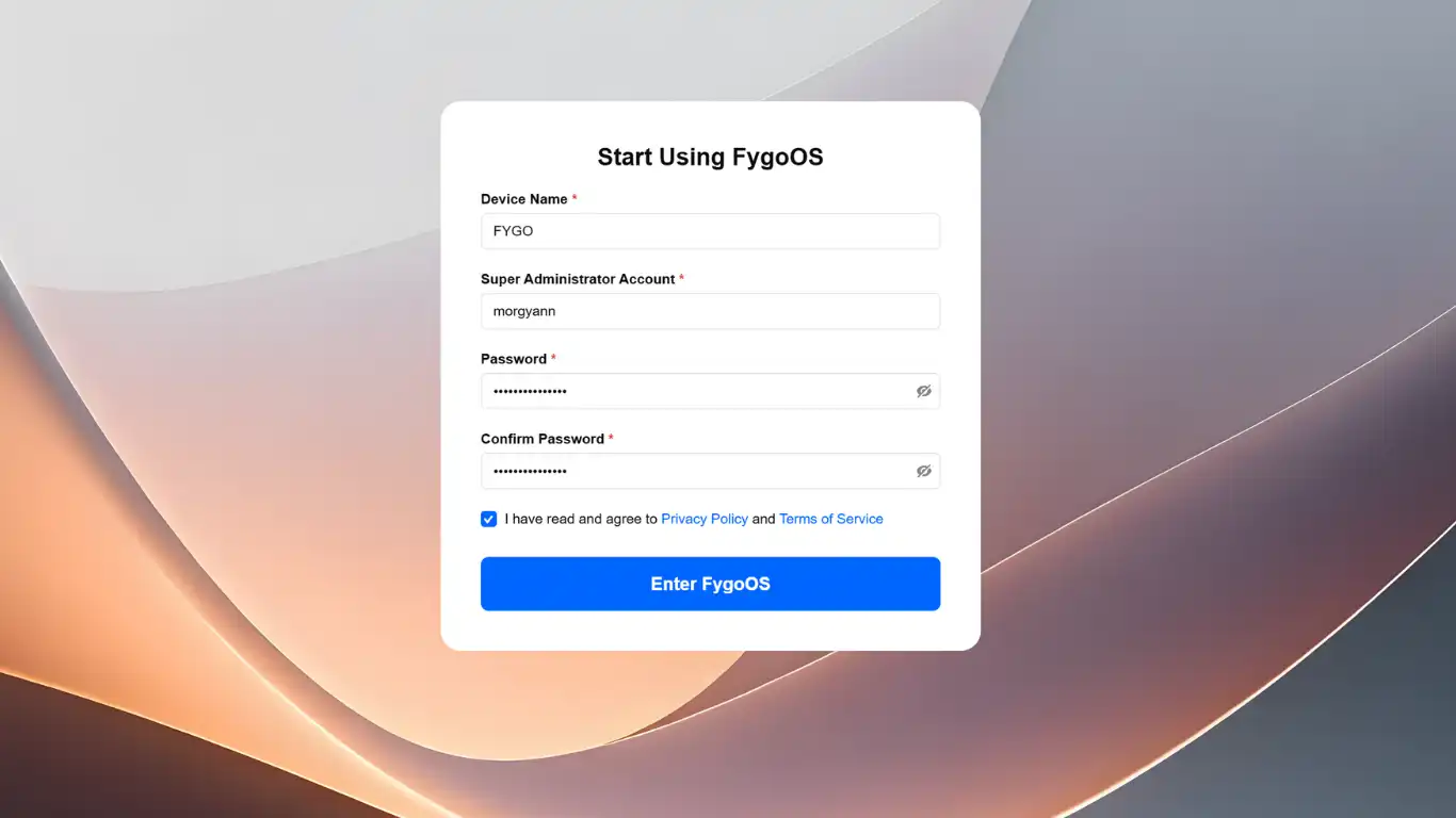 FygoOS - Création du compte Administrateur