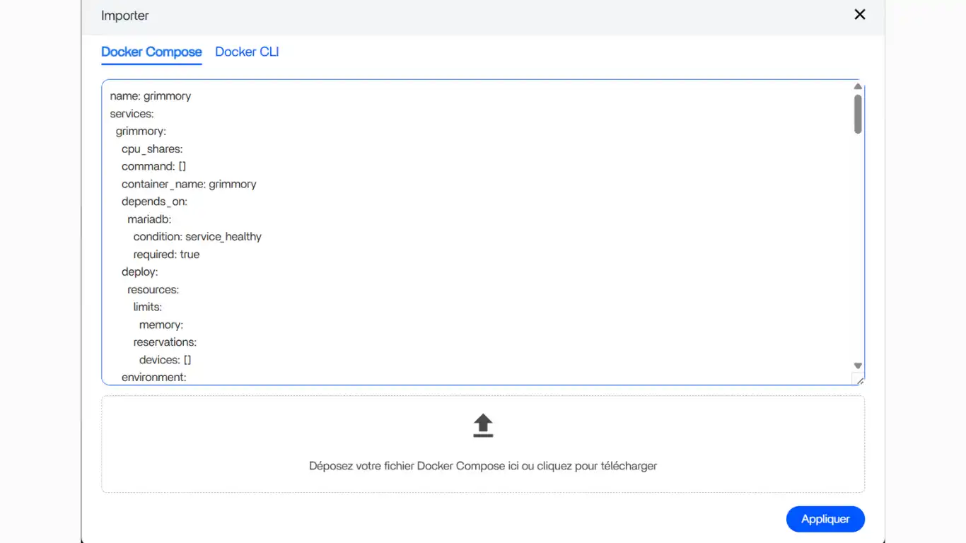 Grimmory Installation - copier coller le yaml
