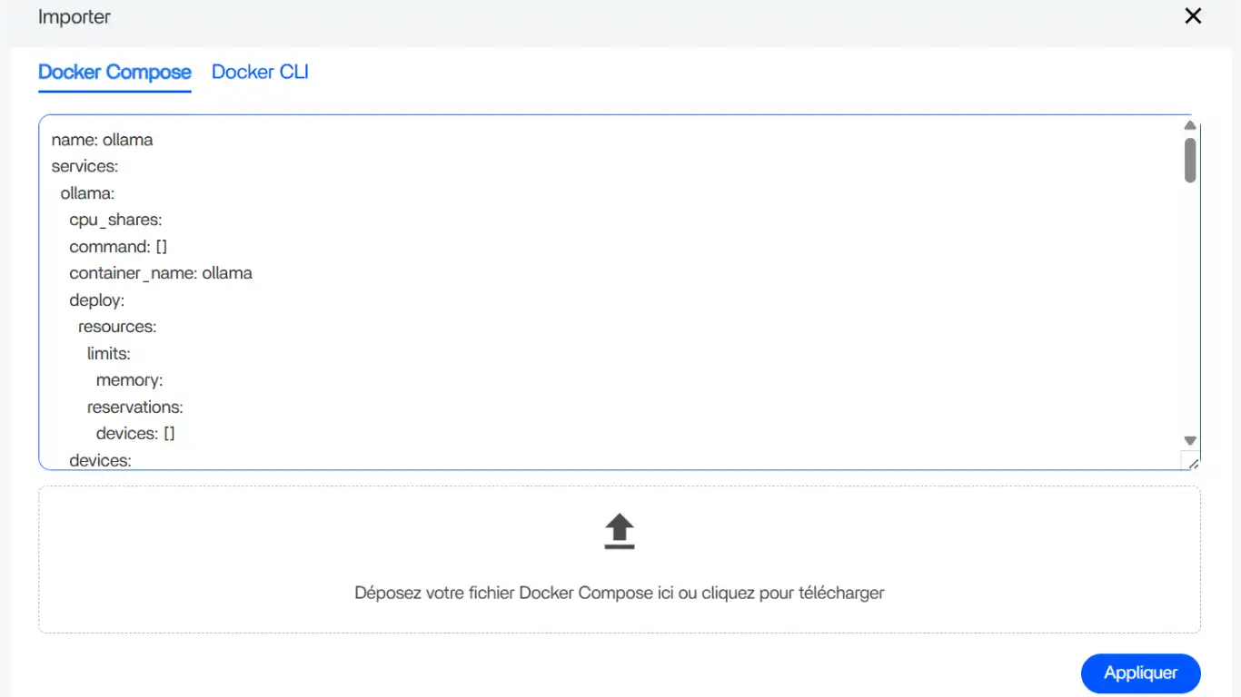 Ollama + WebUI - Copier coller le compose
