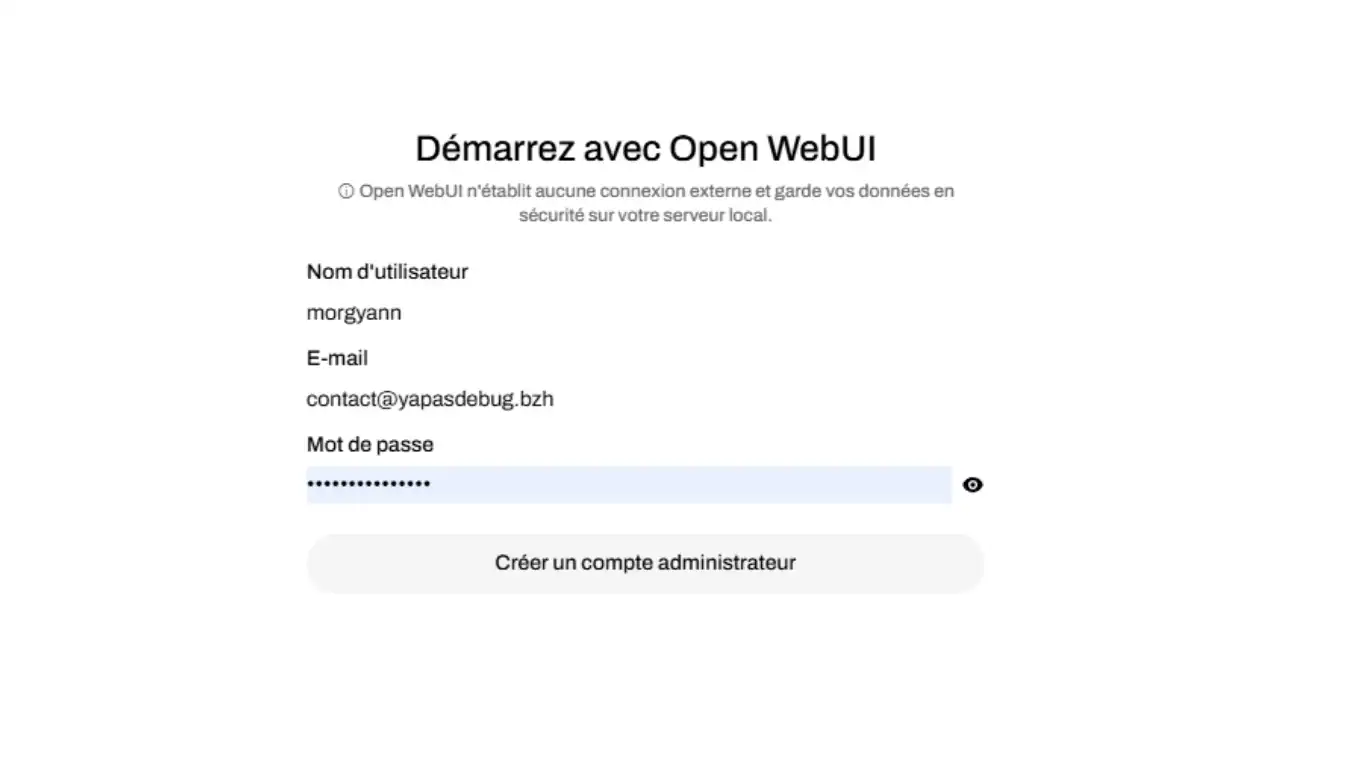 Ollama - WebUI - Créer un compte administrateur