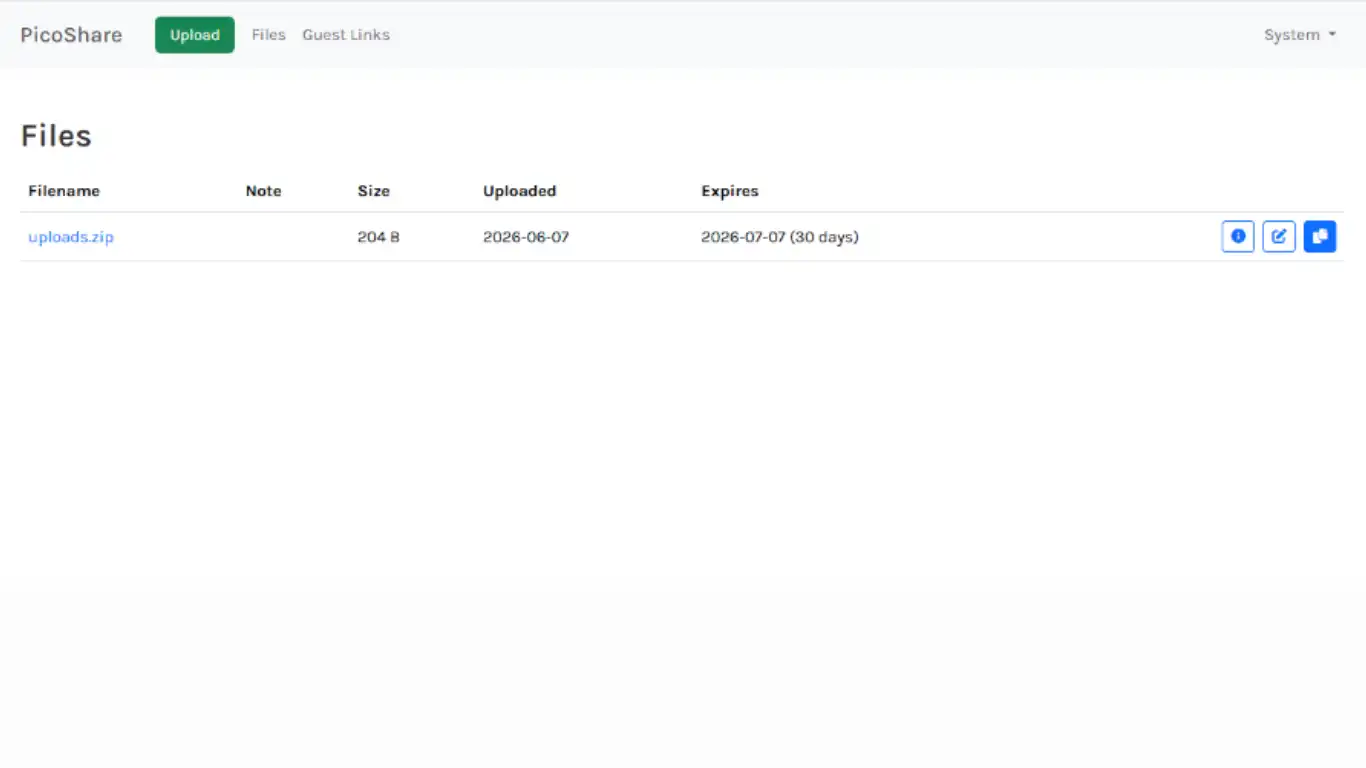 PicoShare Installation - Transmettez le lien