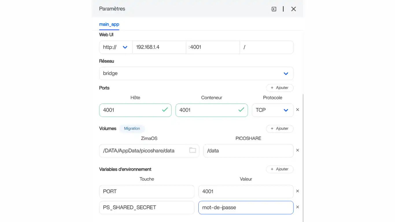 PicoShare - installation - configuration console