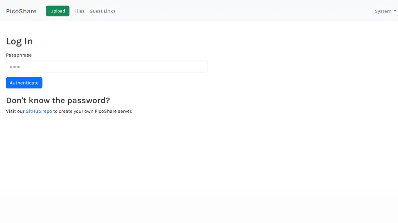 PicoShare - installation - login