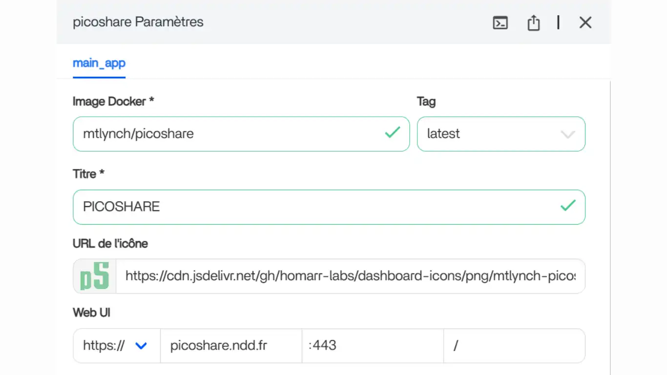 PicoShare - installation - modifier webui