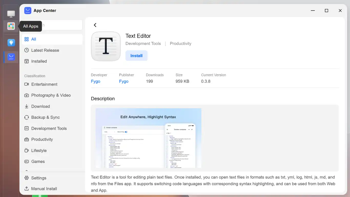 Termix Installation sur FygoOS - Installer text editor
