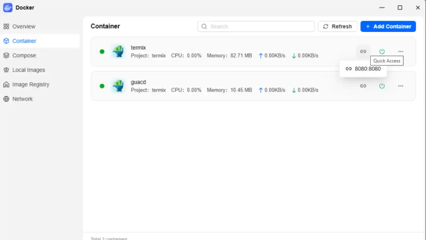 Termix sur FygoOS - Lien container