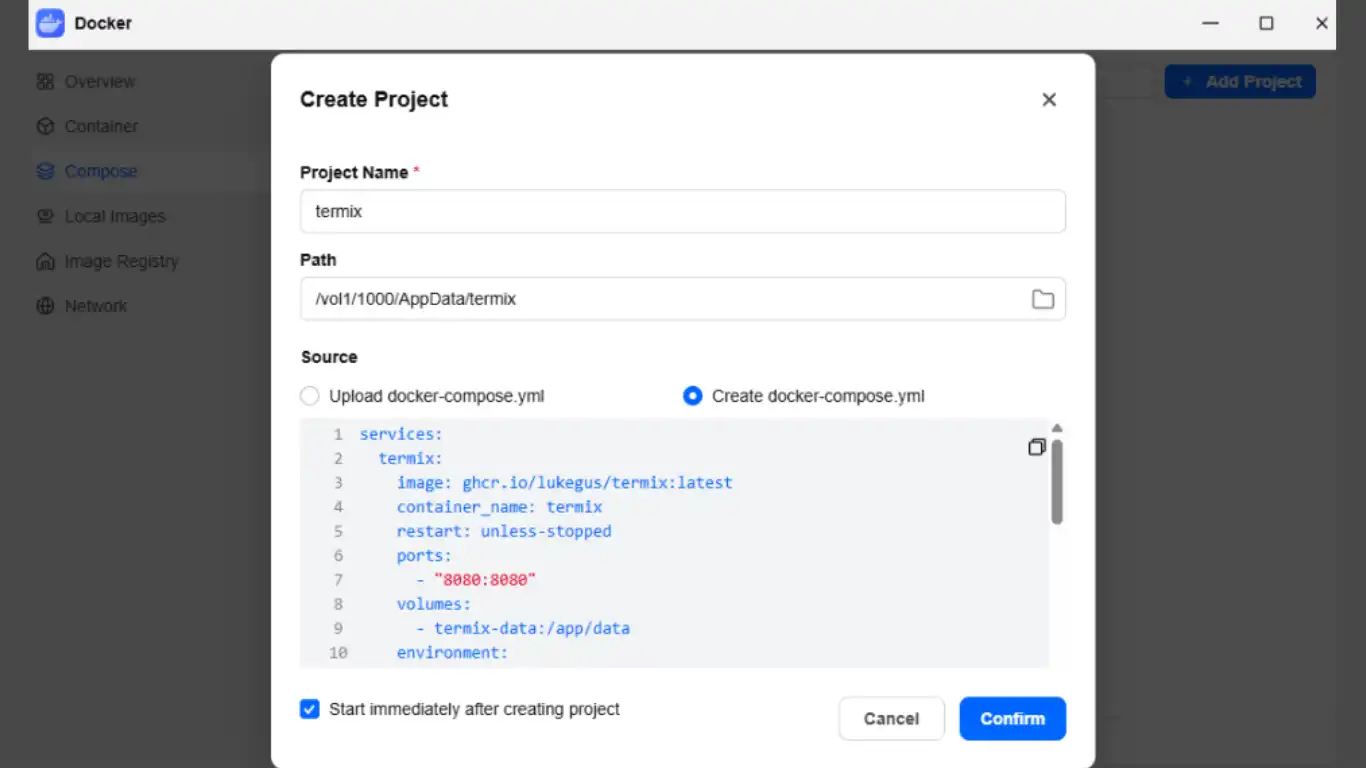 Termix sur FygoOS - copier coller le yaml