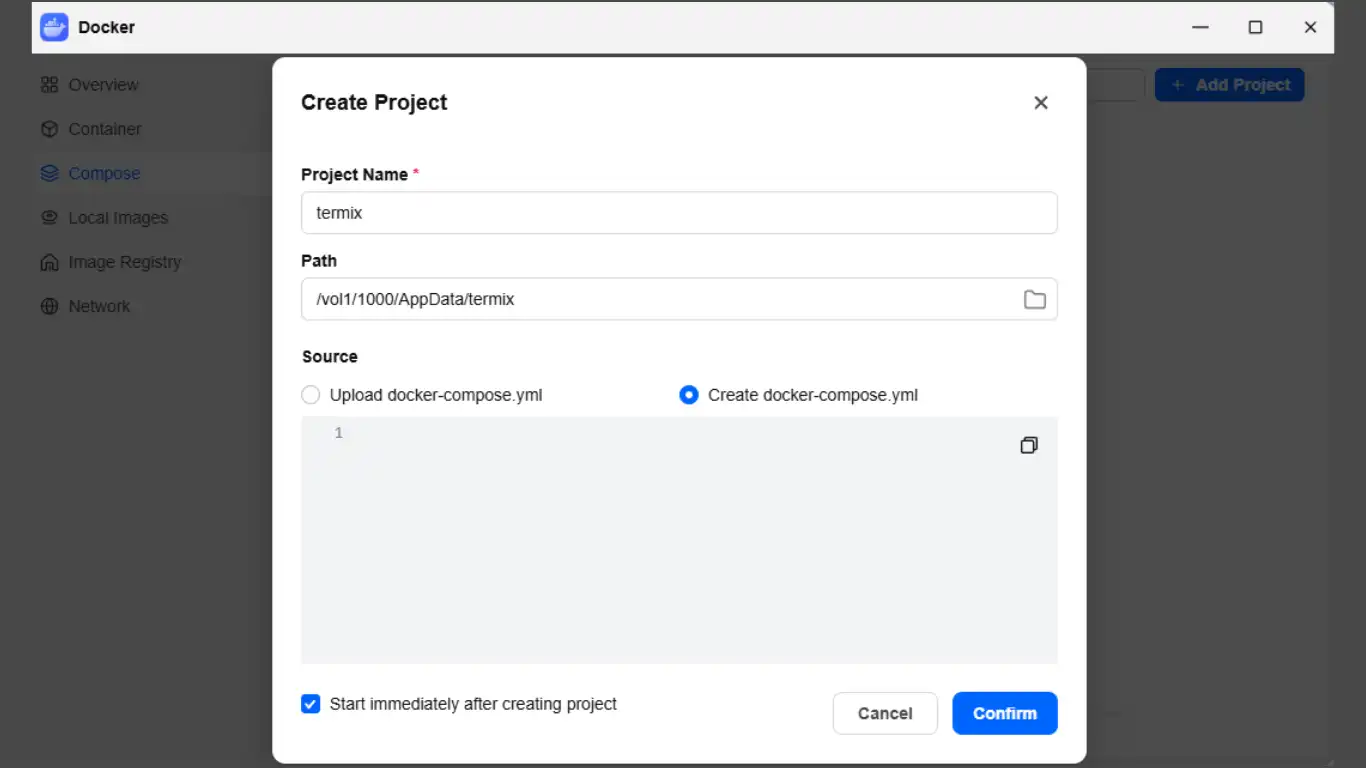 Termix sur FygoOS - create project