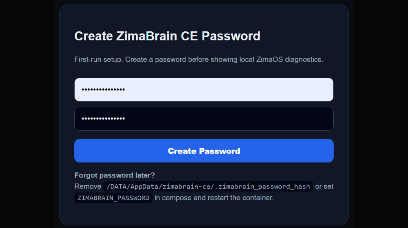 zimabrain-ce - création du mot de passe