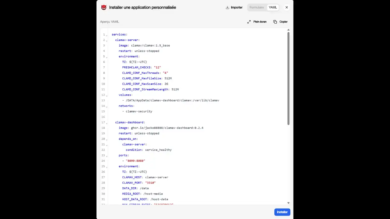 ClamAv - Copier coller le YAML