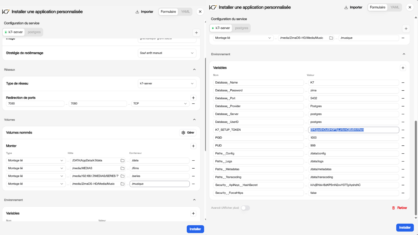 K7 serveur medias - configuration console