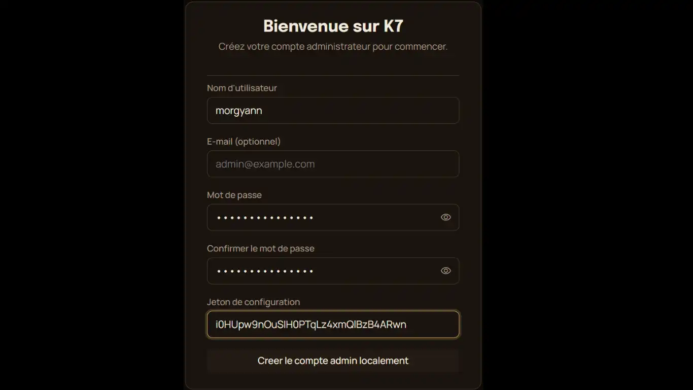 K7 serveur medias - créer le compte administrateur