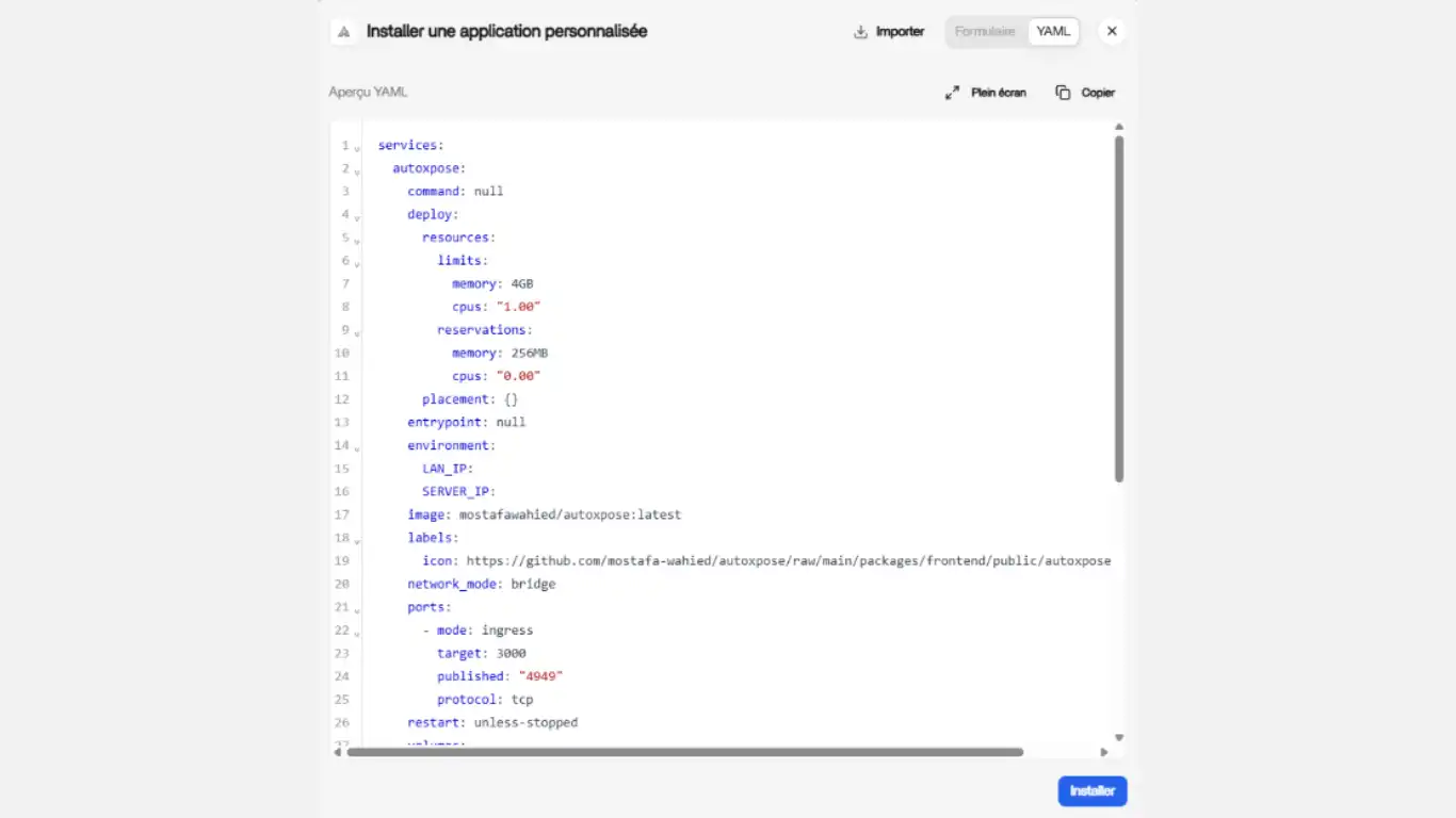 Autoxpose copier coller yaml