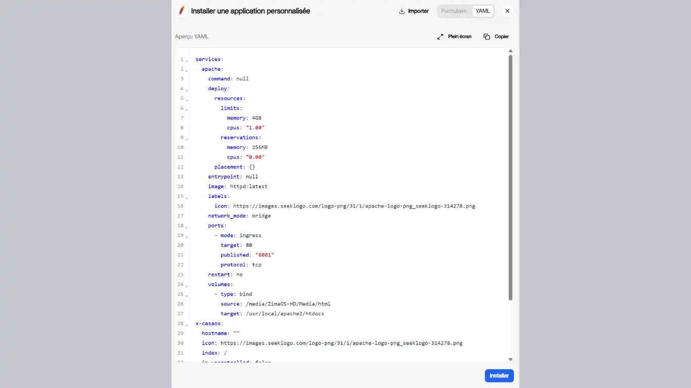 html sur serveur-copier coller yaml